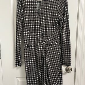 Michael Kors Gray and White Polka Dot Long Sleeve Dress